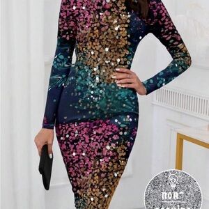 Sparkle Non-sequin print long dress